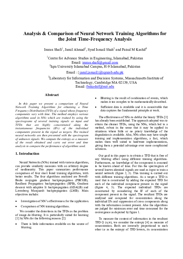 (PDF) Analysis & Comparison of Neural Network Training Algorithms for ...