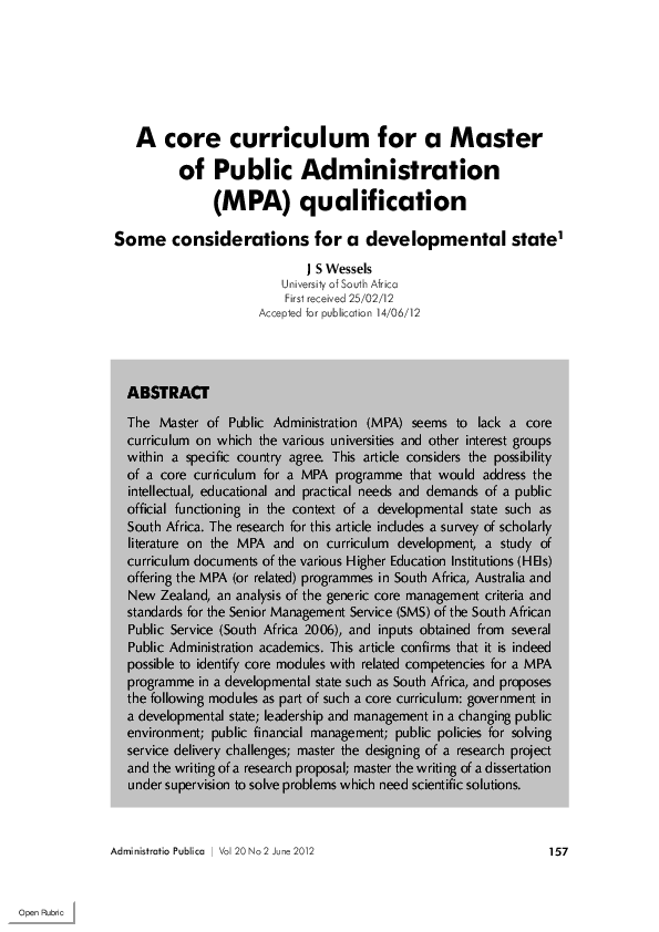 (PDF) A core curriculum for a Master of Public Administration (MPA ...