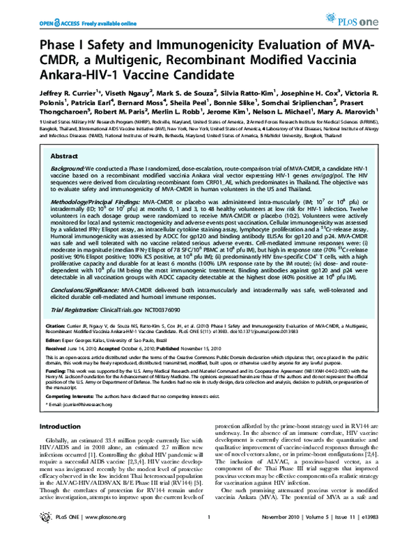 (PDF) A Phase 1 Study to Evaluate the Safety and Immunogenicity of a ...