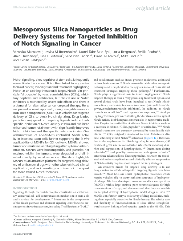 (PDF) Mesoporous silica nanoparticles as a drug delivery system