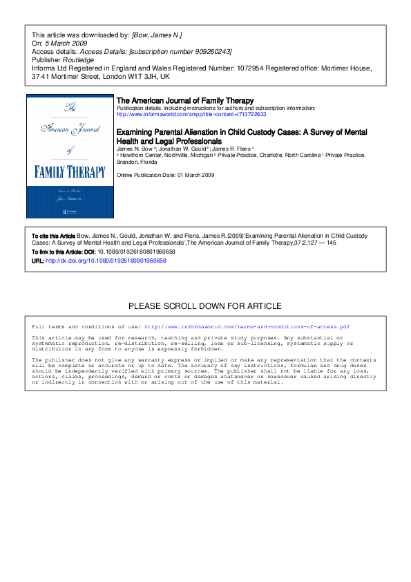 (PDF) Examining Parental Alienation in Child Custody Cases: A Survey of ...