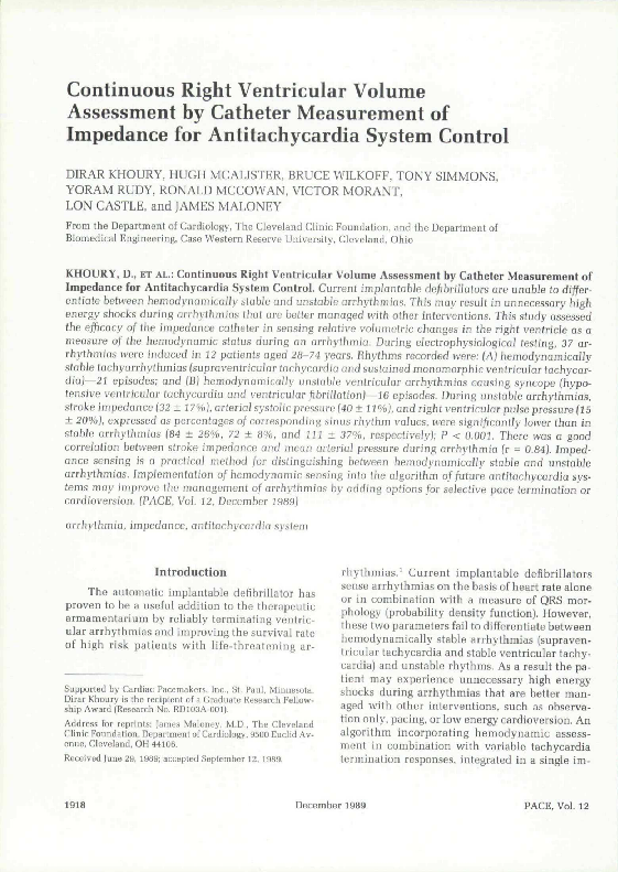 (PDF) Continuous Right Ventricular Volume Assessment by Catheter ...