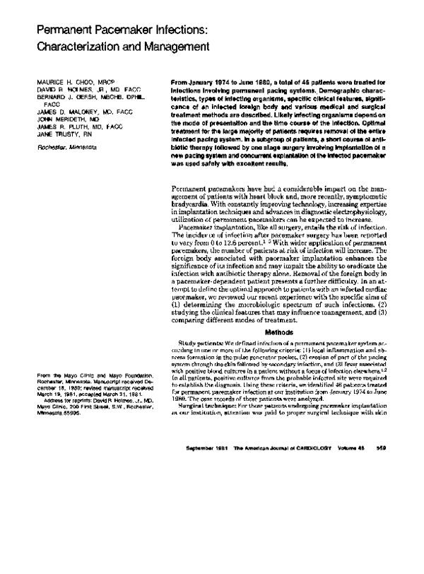 (PDF) Permanent pacemaker infections: Characterization and management