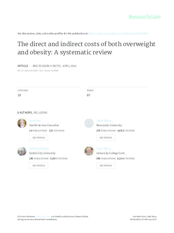 (PDF) The direct and indirect costs of both overweight and obesity: a ...