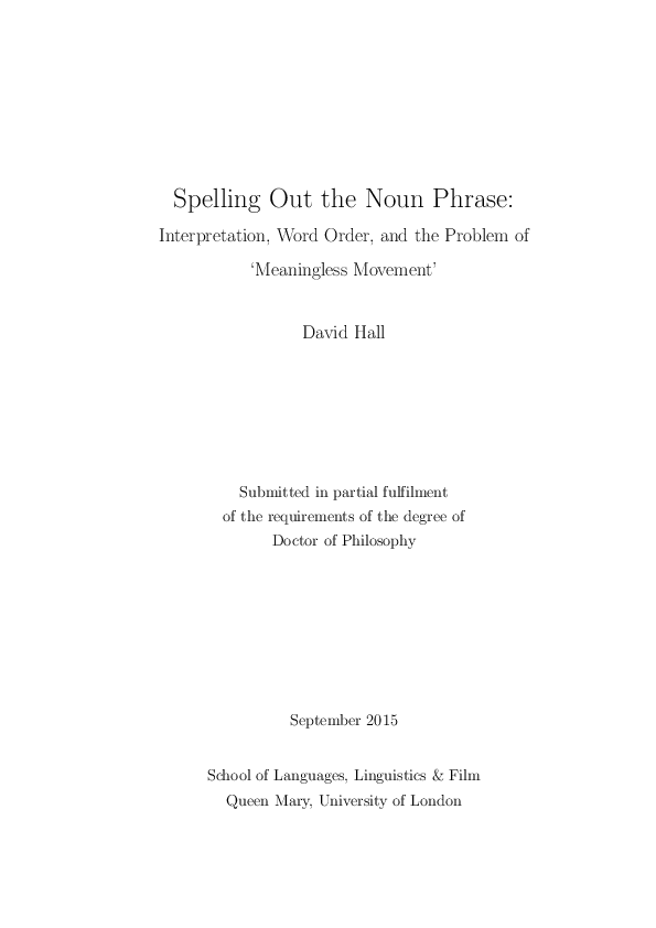 (PDF) Spelling Out the Noun Phrase Interpretation, Word Order, and the