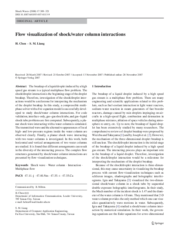 (PDF) Flow visualization of shock/water column interactions