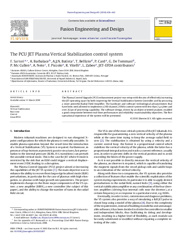 (PDF) The PCU JET Plasma Vertical Stabilization control system