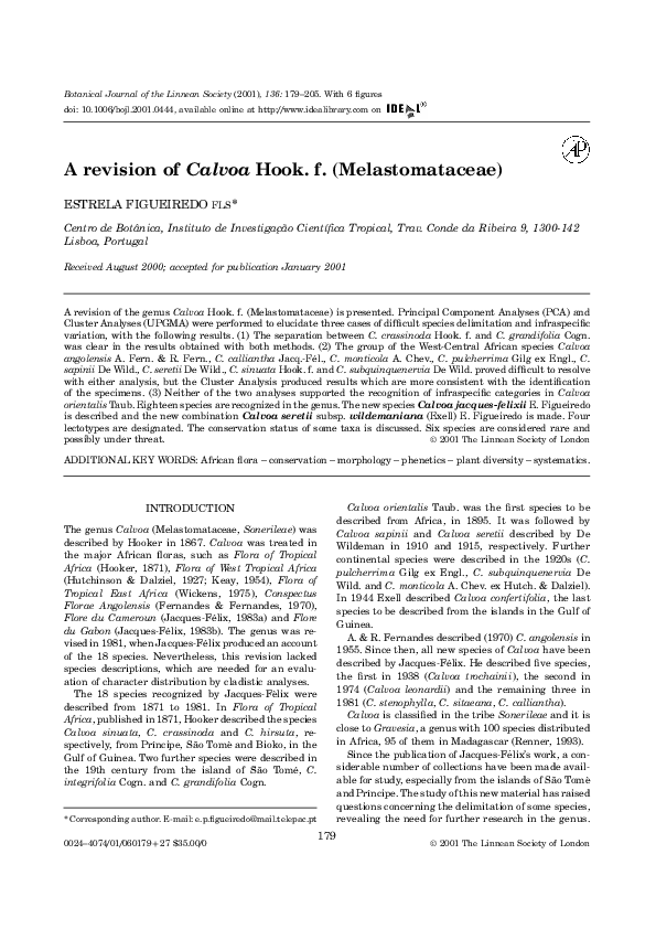 (PDF) A revision of Calvoa Hook. f. (Melastomataceae)