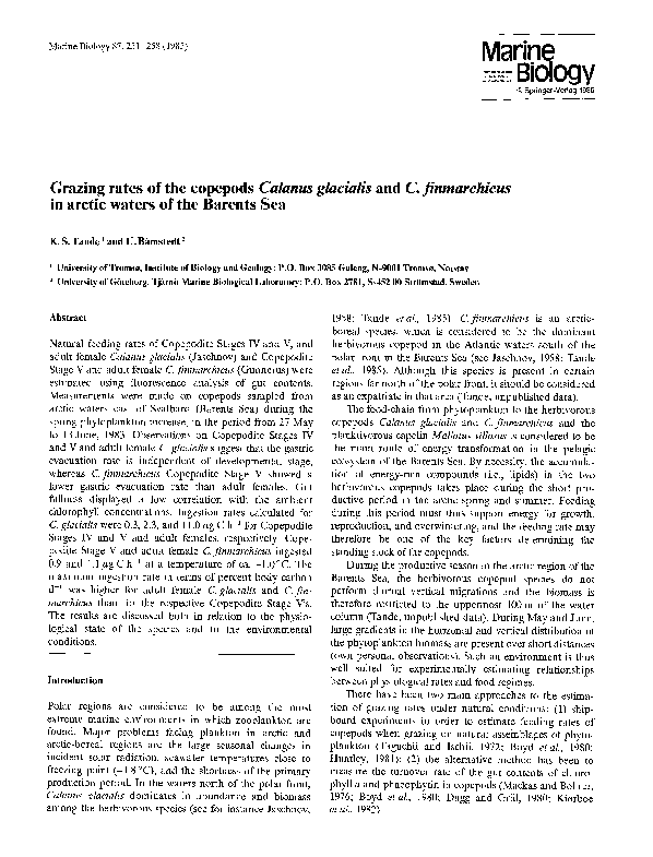 (PDF) Grazing rates of the copepods Calanus glacialis and C ...