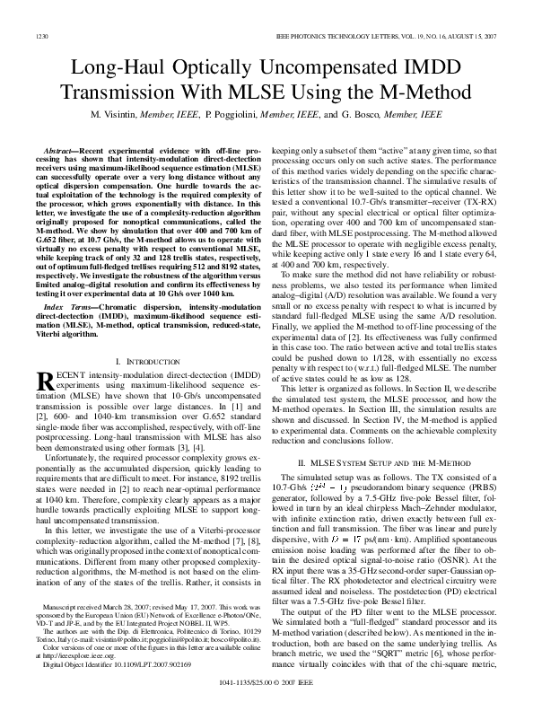 (PDF) Long-Haul Optically Uncompensated IMDD Transmission With MLSE ...
