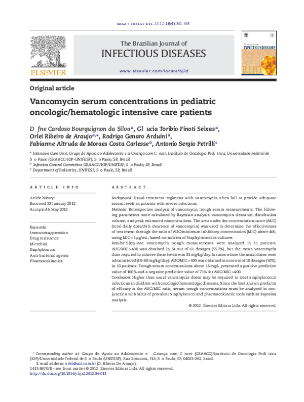 (PDF) Vancomycin serum concentrations in pediatric oncologic ...