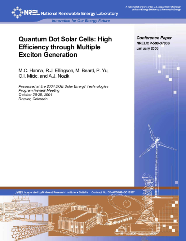 (PDF) Quantum Dot Solar Cells: High Efficiency through Multiple Exciton ...