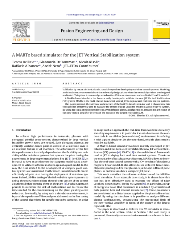 (PDF) A MARTe based simulator for the JET Vertical Stabilization system