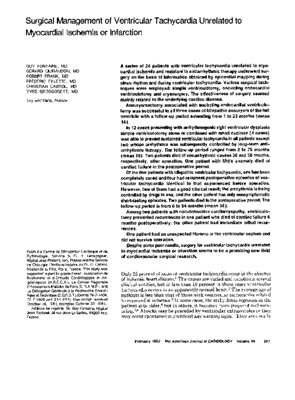 (PDF) Surgical management of ventricular tachycardia unrelated to ...