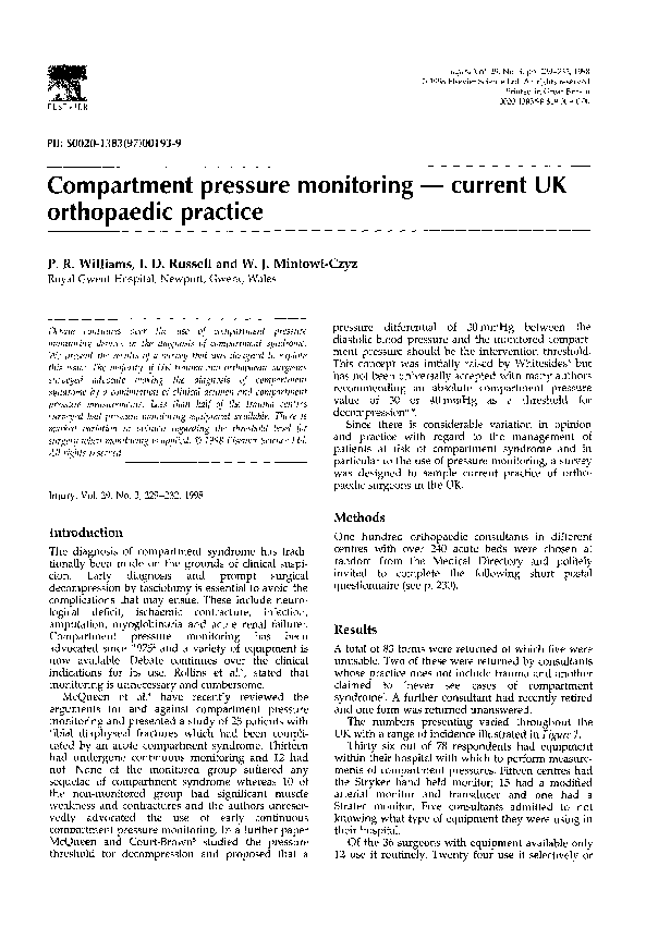 (PDF) Compartment pressure monitoring — current UK orthopaedic practice