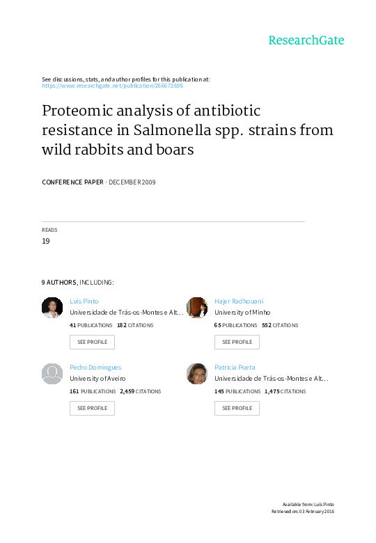 (PDF) Proteomic analysis of antibiotic resistance in Salmonella spp