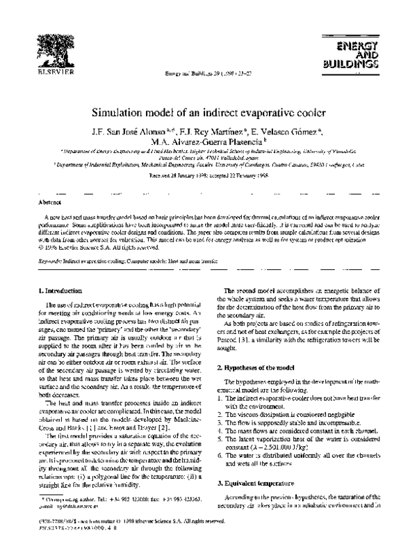 (PDF) Simulation model of an indirect evaporative cooler