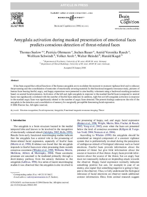 (PDF) Amygdala activation during masked presentation of emotional faces ...