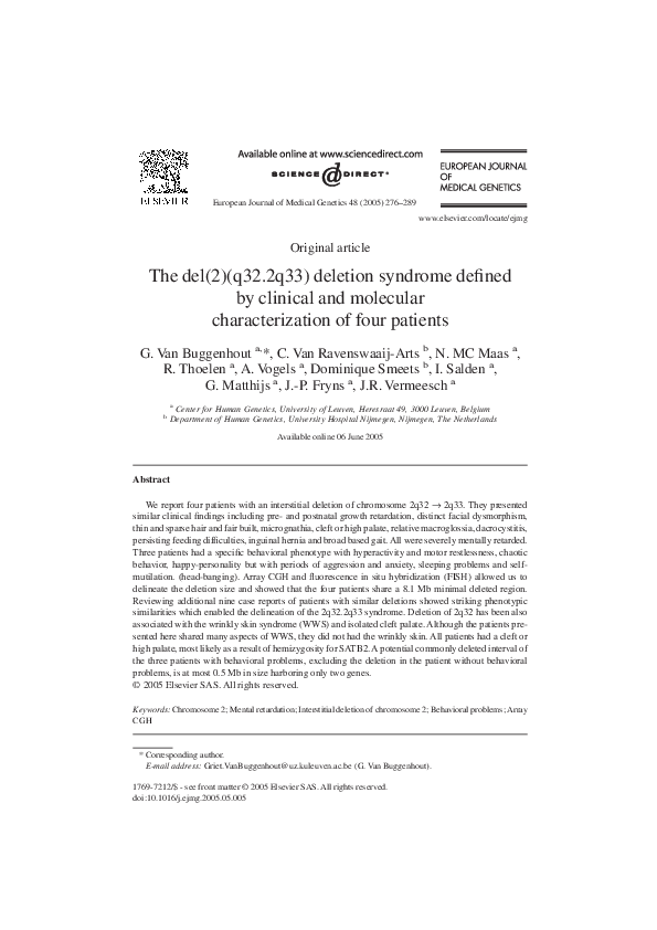 (PDF) The del(2)(q32.2q33) deletion syndrome defined by clinical and ...