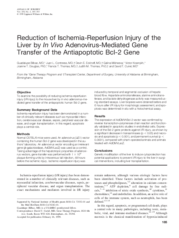 (PDF) Reduction of Ischemia-Reperfusion Injury of the Liver by In Vivo ...