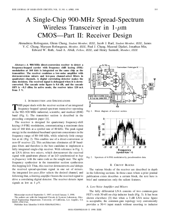 (PDF) A singlechip 900MHz spreadspectrum wireless transceiver in 1