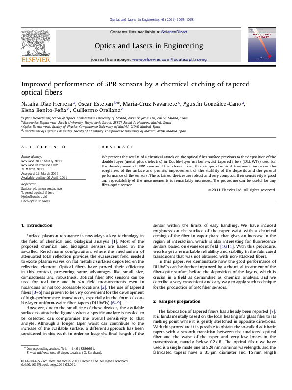(PDF) Improved performance of SPR sensors by a chemical etching of ...
