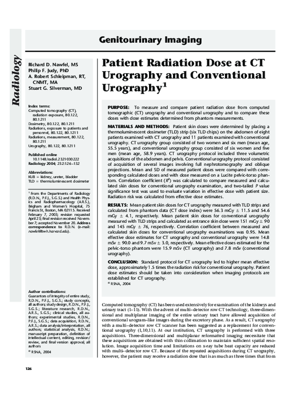 (PDF) Patient Radiation Dose at CT Urography and Conventional Urography