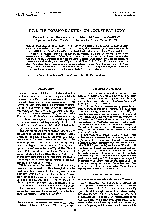 (PDF) Juvenile hormone action on locust fat body