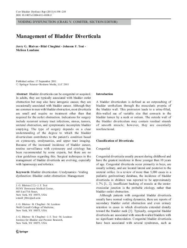 (PDF) Management of Bladder Diverticula Bilal Chughtai Academia.edu