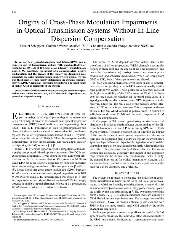 (PDF) Origins of CrossPhase Modulation Impairments in Optical