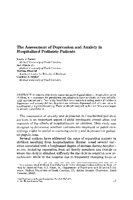 (PDF) The assessment of depression and anxiety in hospitalized ...