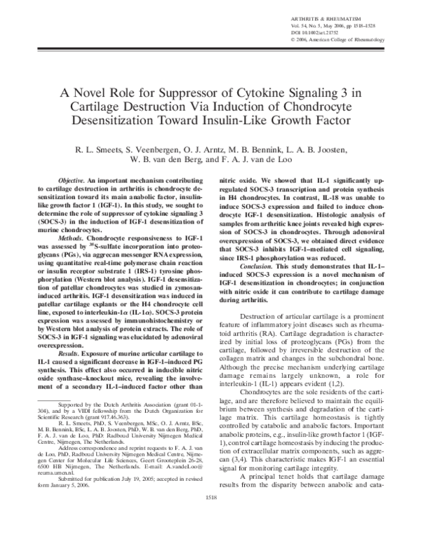 (PDF) A novel role for suppressor of cytokine signaling 3 in cartilage ...
