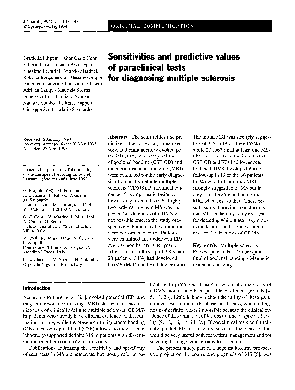 (PDF) Sensitivities and predictive values of paraclinical tests for
