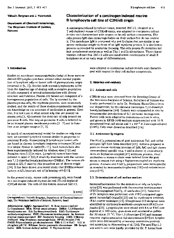 (PDF) Characterization of a carcinogeninduced murine B lymphocyte cell line of C3H/eB origin