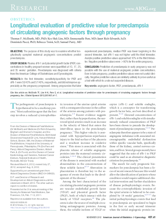(PDF) Longitudinal evaluation of predictive value for preeclampsia of ...
