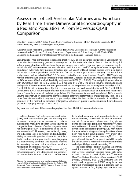(PDF) Assessment of Left Ventricular Volumes and Function by Real Time ...
