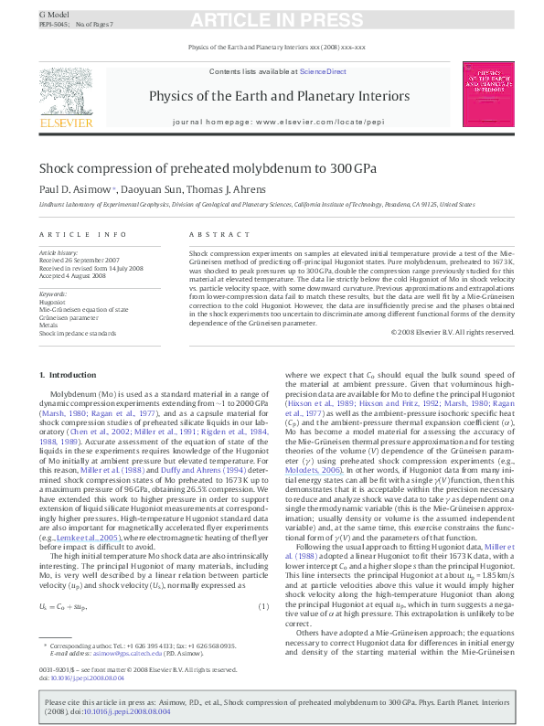(PDF) Physics of the Earth and planetary interiors