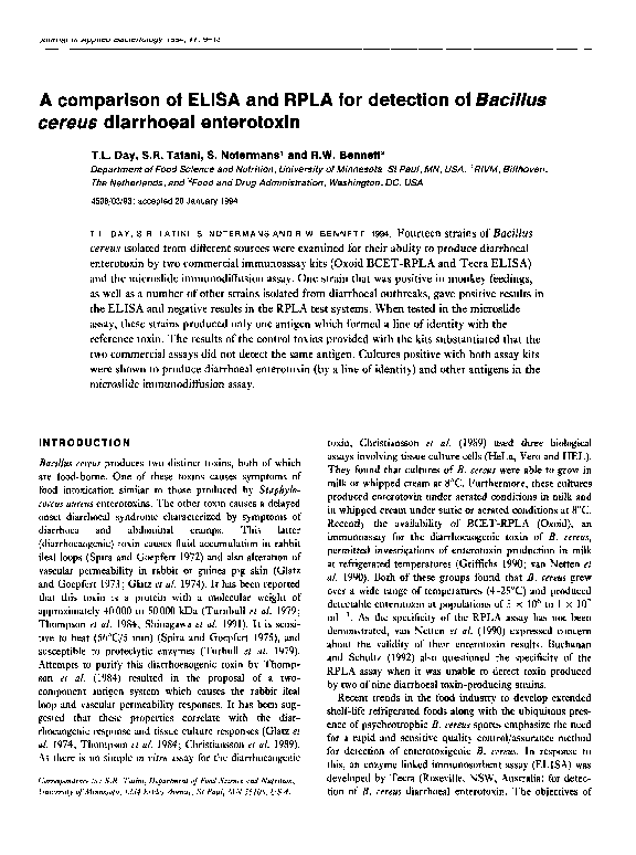 (PDF) A comparison of ELISA and RPLA for detection of Bacillus cereus ...