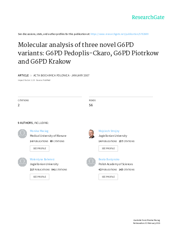(PDF) Molecular analysis of three novel G6PD variants G6PD Pedoplis