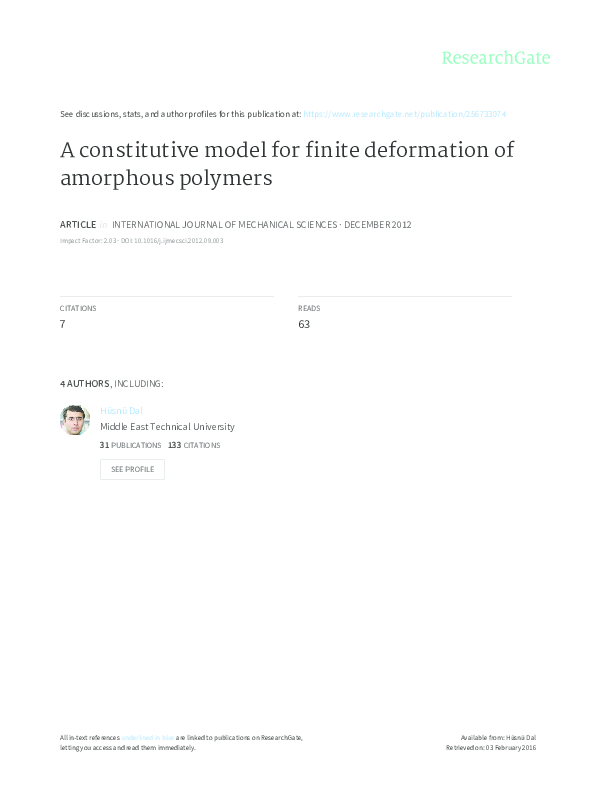 (PDF) A constitutive model for finite deformation of amorphous polymers