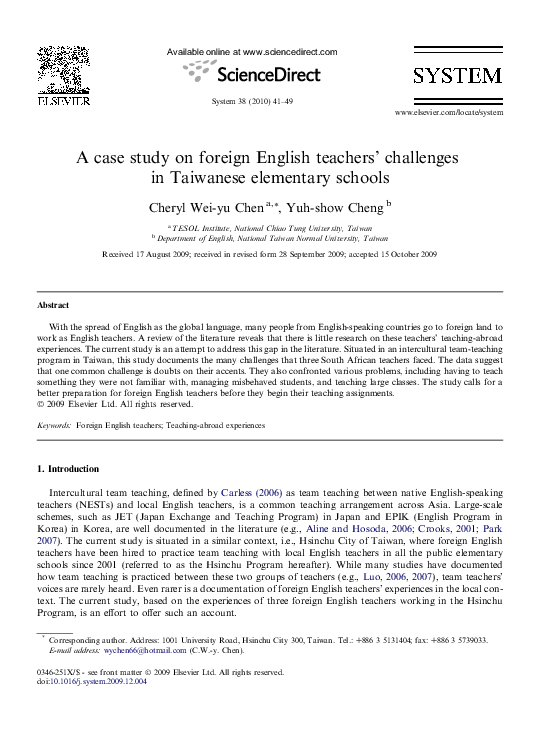 (PDF) A case study on foreign English teachers' challenges in Taiwanese ...