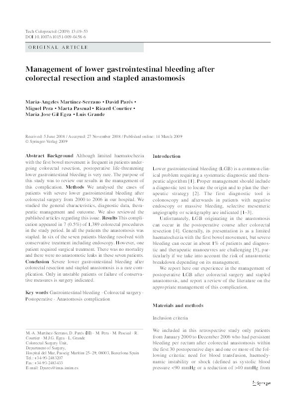 (PDF) Management of lower gastrointestinal bleeding after colorectal ...