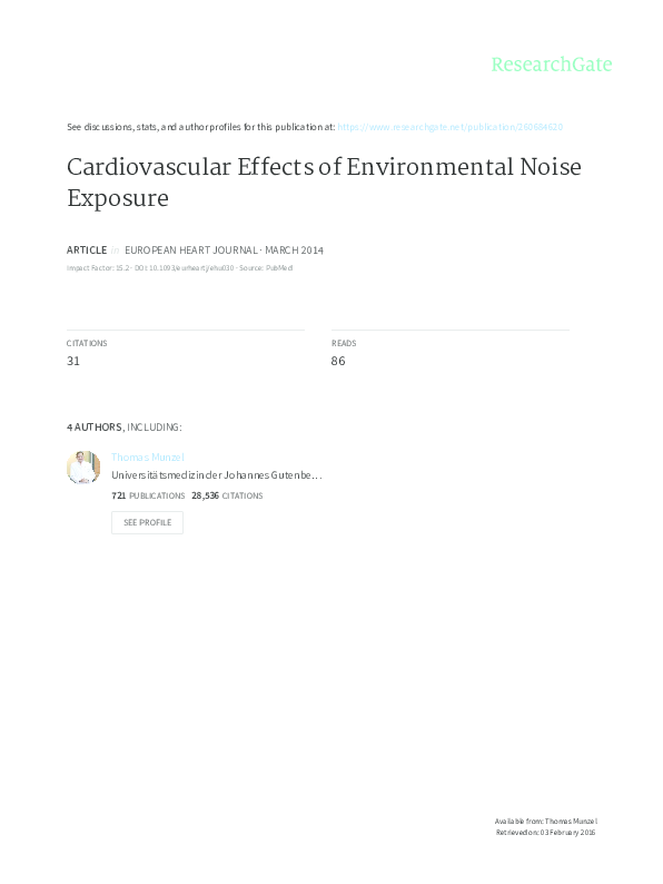 (PDF) Cardiovascular effects of environmental noise exposure