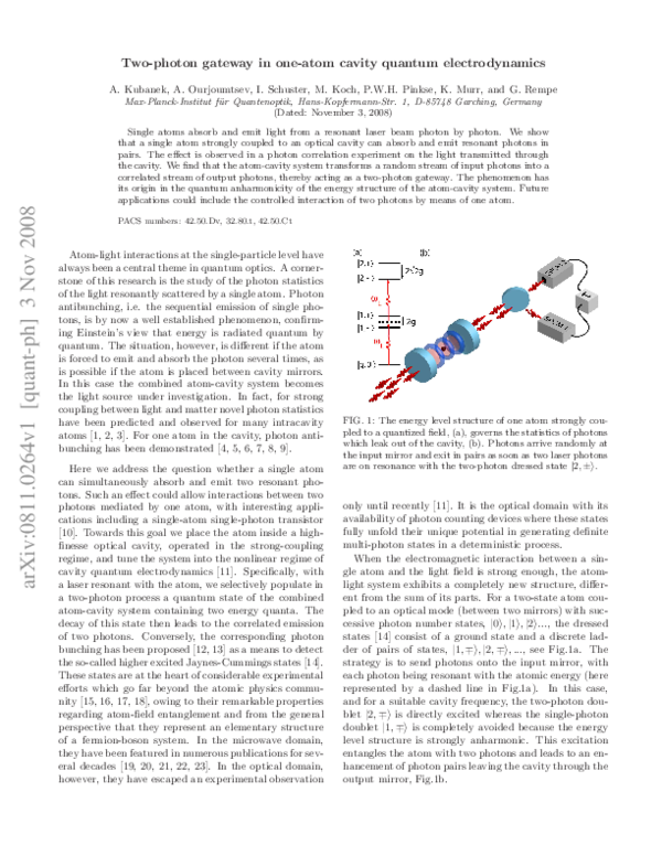 (PDF) Two-Photon Gateway in One-Atom Cavity Quantum Electrodynamics