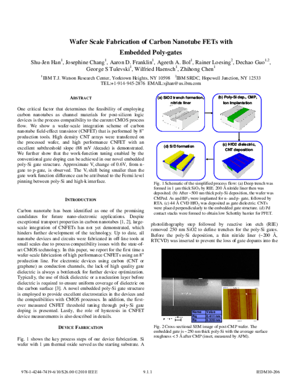 (PDF) Wafer scale fabrication of carbon nanotube FETs with embedded ...