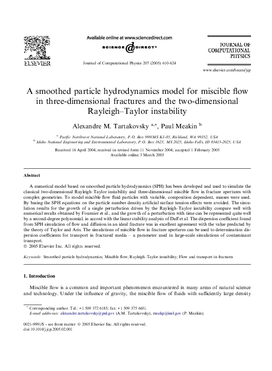 (PDF) A smoothed particle hydrodynamics model for miscible flow in ...