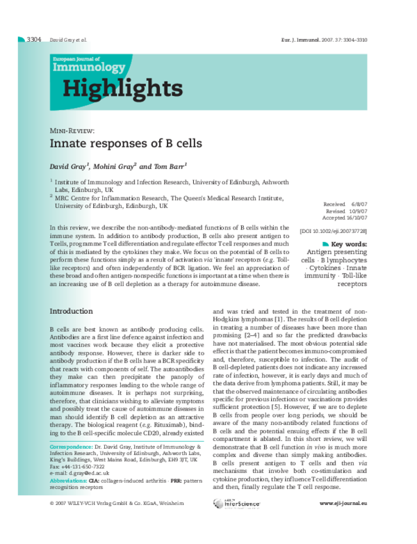 (PDF) Innate responses of B cells
