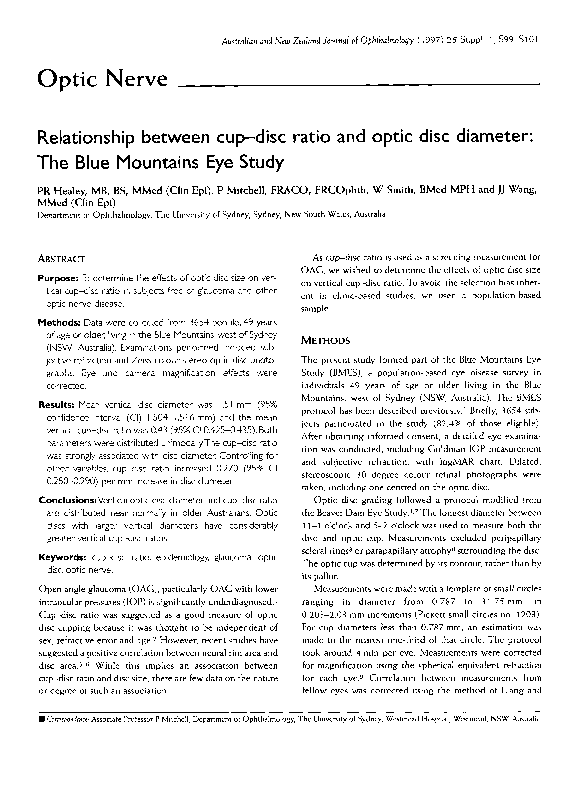(PDF) Relationship between cup-disc ratio and optic disc diameter: The ...