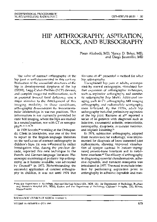 (PDF) HIP ARTHROGRAPHY, ASPIRATION, BLOCK, AND BURSOGRAPHY