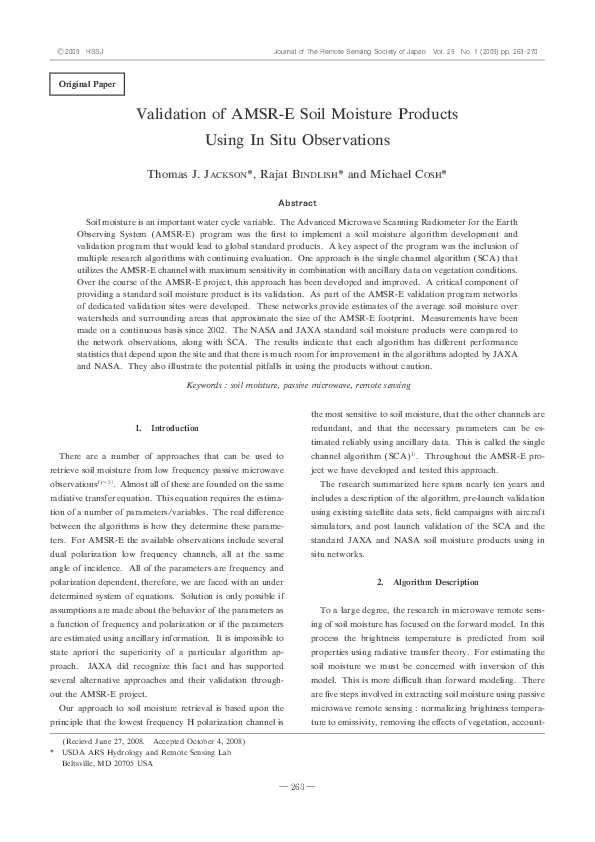 (PDF) Validation of AMSR-E Soil Moisture Products Using Watershed Scale ...